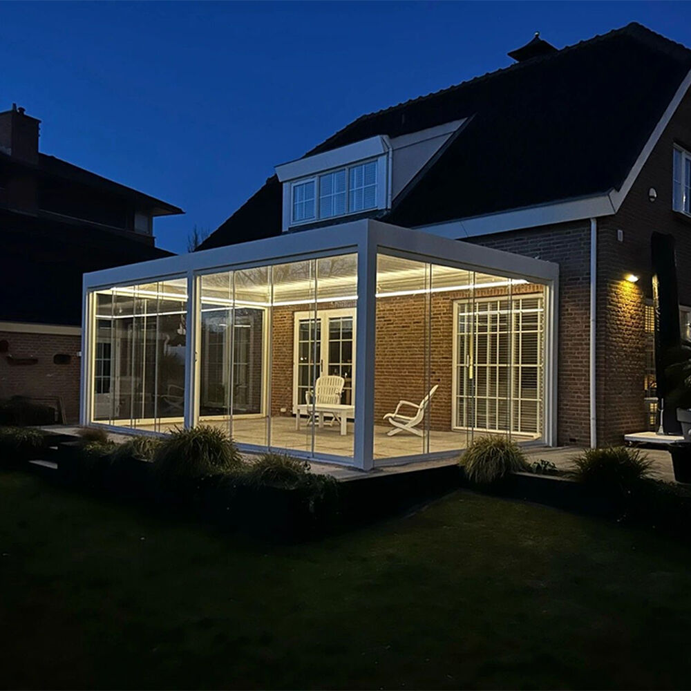 Aluminum Pergola Remote Control for Backyards Customized Sunshade Frameless Sliding Glass-Door Gardening Nature Outdoor