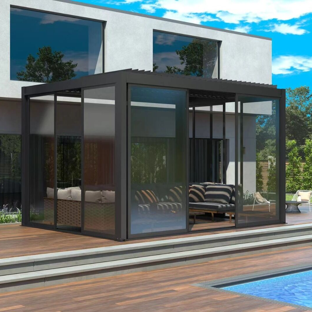 Aluminum Pergola Frame Glass Doors with Sliding Rails