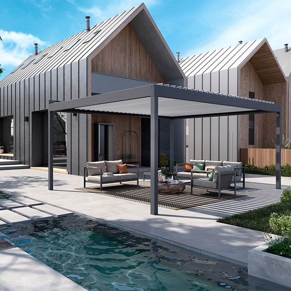 Outdoor Manual 3*3 Light Flip Roof Fast Shipping Easy Install Garden Bioclimatic Aluminum Waterproof Louvered Pergola