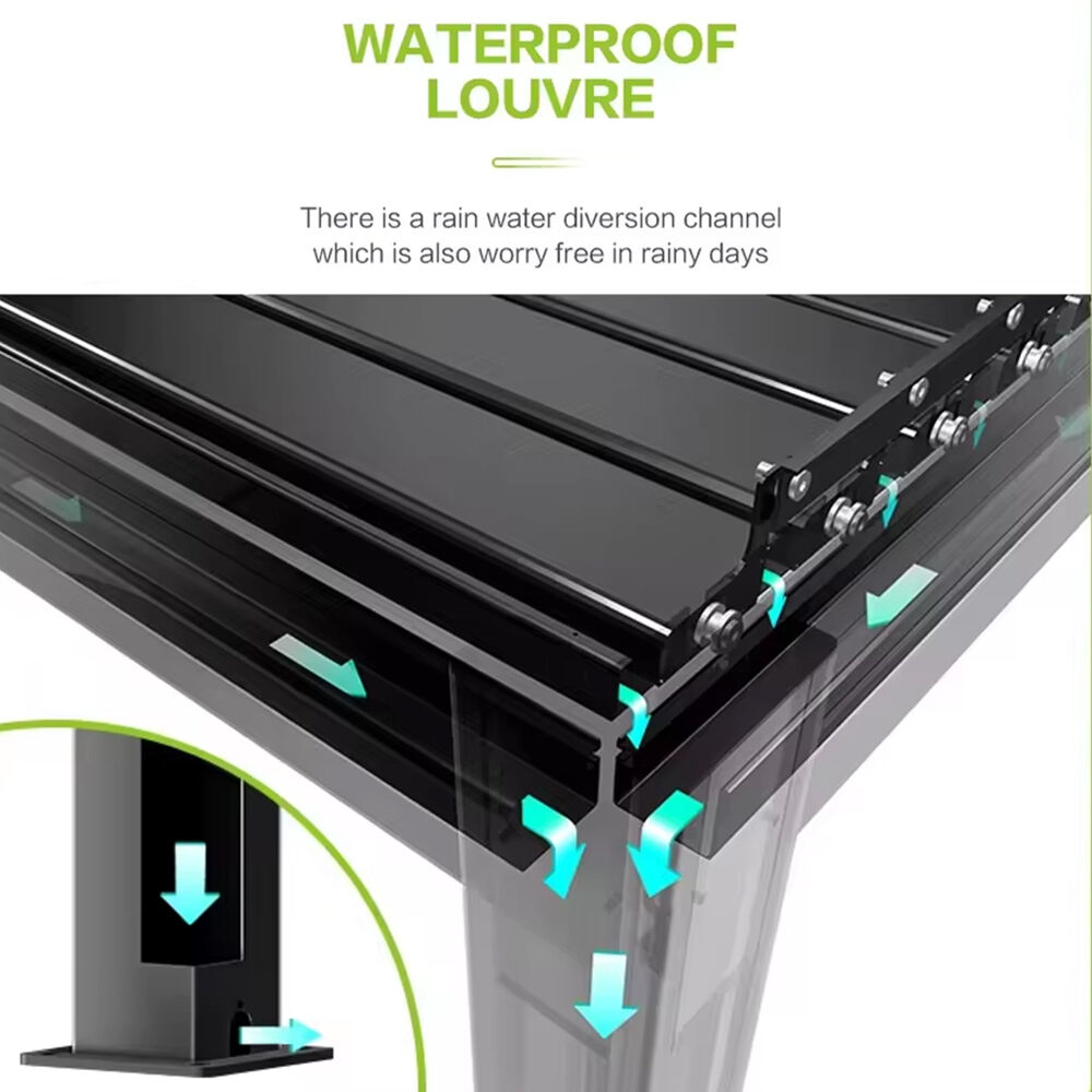 Aluminum Motorized Louver Gazebo Heavy Duty Pergola Alloy Flipped Blades Roof for Backyard Gardening with Electric Screen