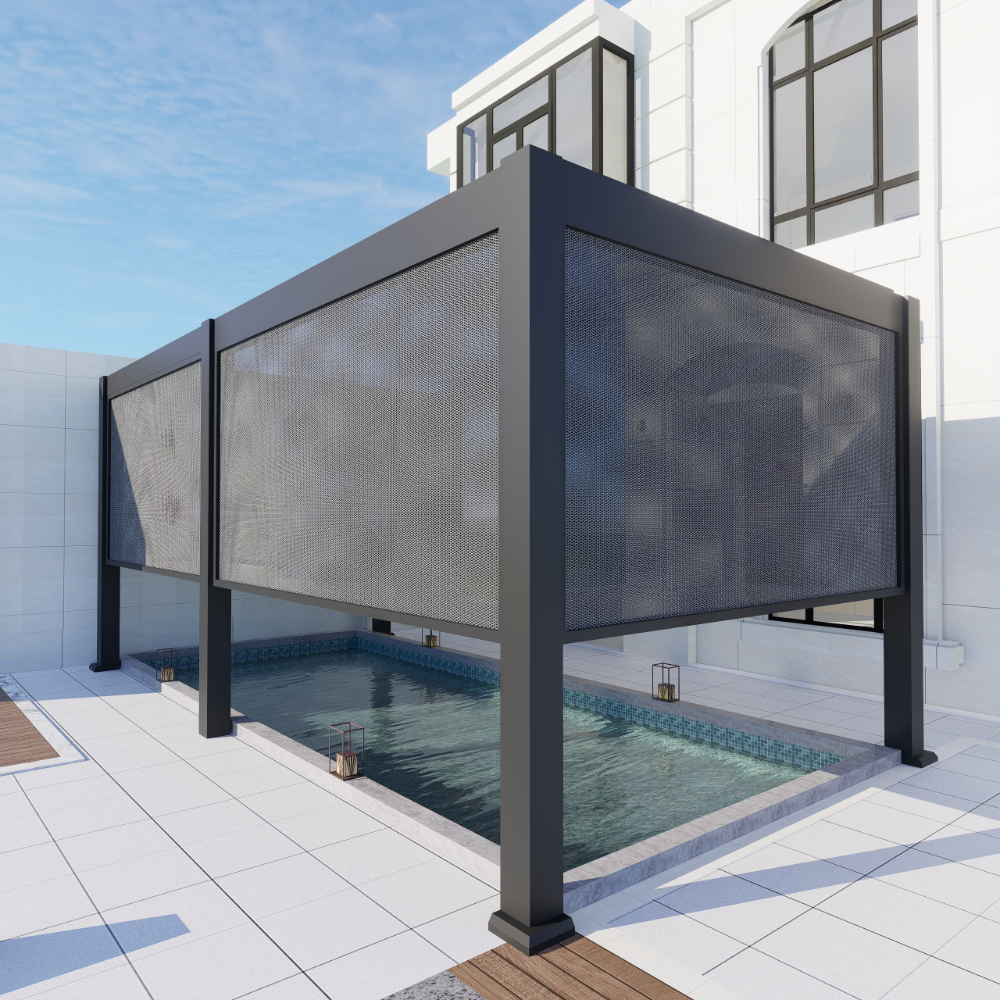 Aluminum Motorized Louver Gazebo Heavy Duty Pergola Alloy Flipped Blades Roof for Backyard Gardening with Electric Screen