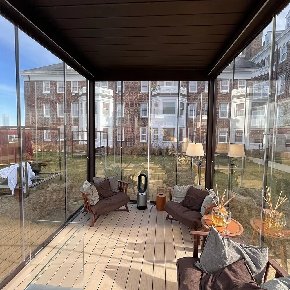 Bioclimatic Pergola Frameless Glass Doors with Aluminum sliding rails