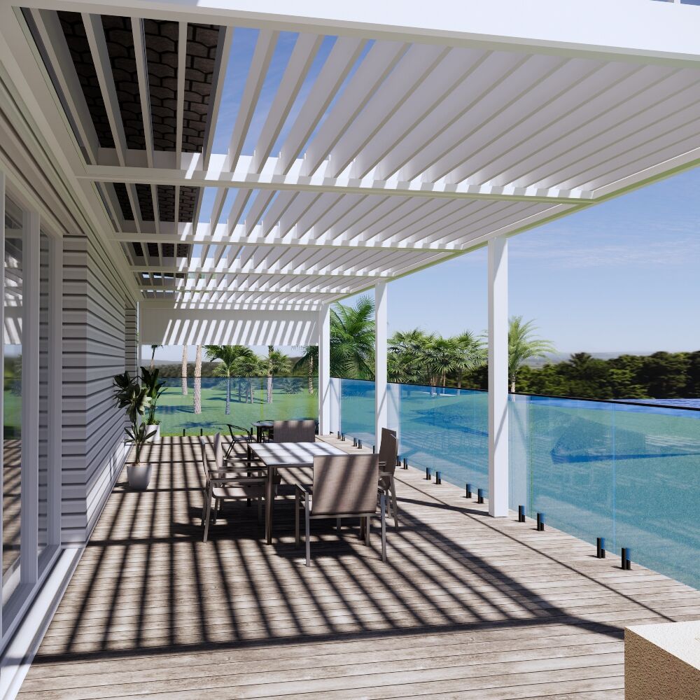 Pérgola estándar cunha cuberta de pantalla motorizada eléctrica revestida en pólvora con pantalla zip para xardín exterior, montaxe sinxelo para uso no patio