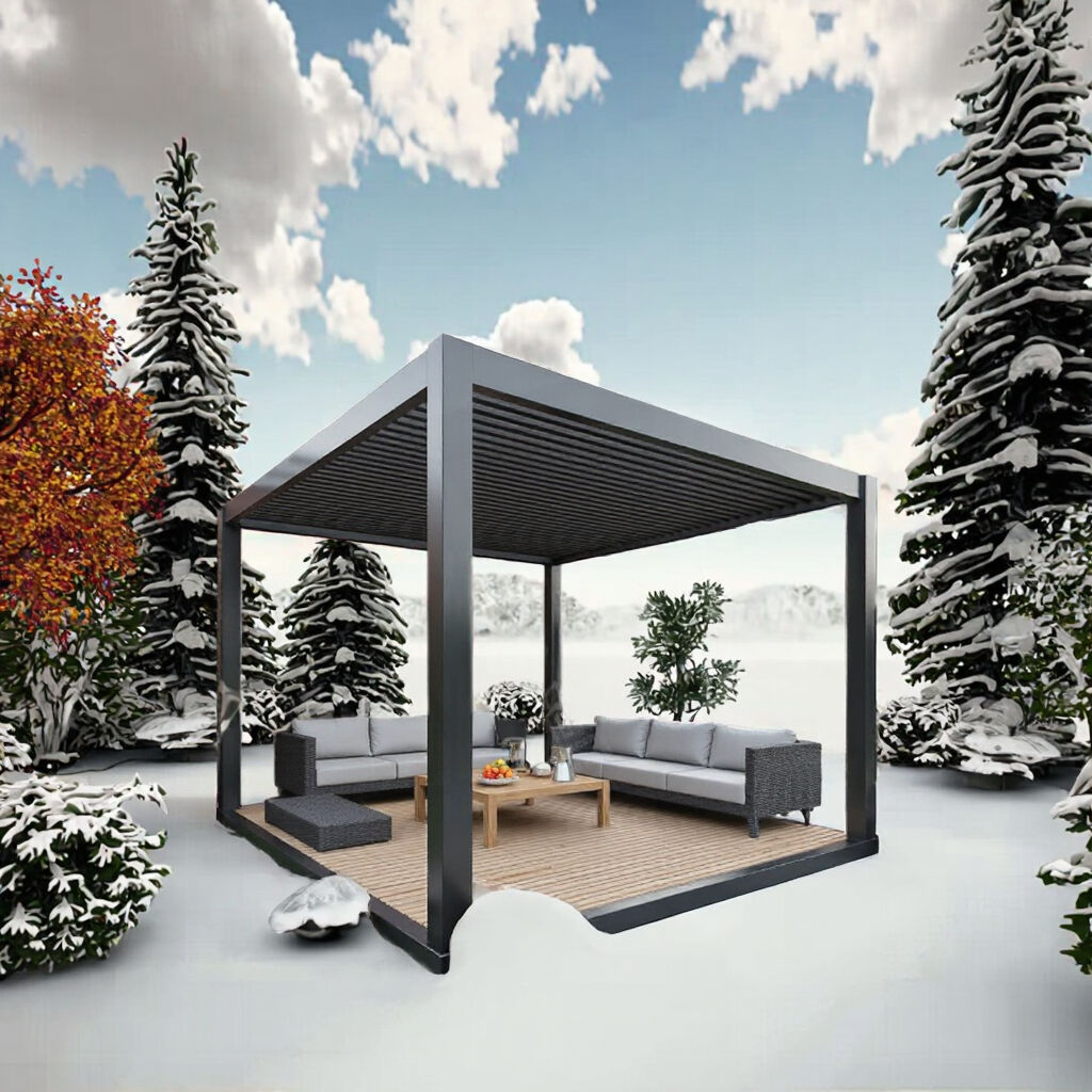 Modern Alloy Aluminum Pergola Rainproof Balcony Gazebo Remote Control Customizable Size