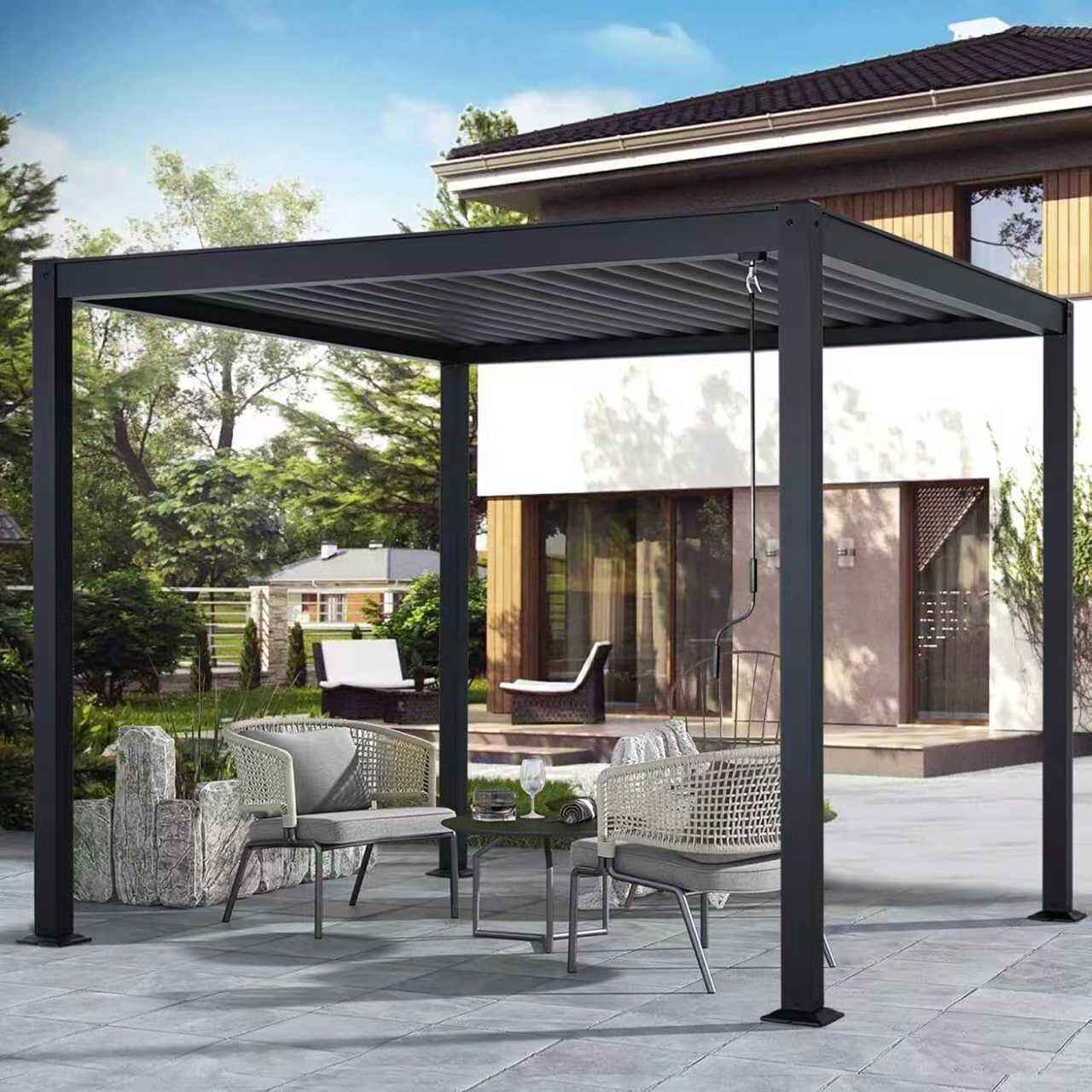 Outdoor Manual 3*3 Light Flip Roof Fast Shipping Easy Install Garden Bioclimatic Aluminum Waterproof Louvered Pergola