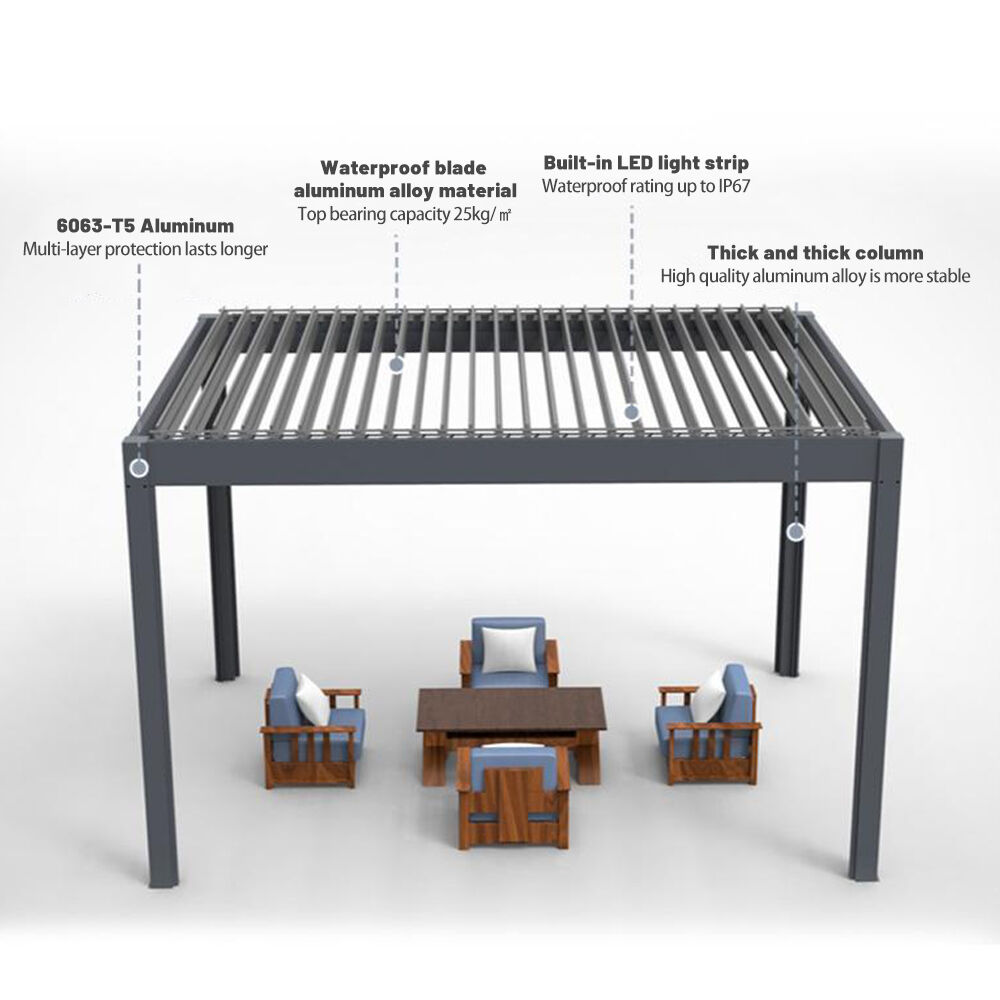 High Quality Modern Aluminum Patio Pergola Waterproof UV Resistant Remote Control Durable Frame Made T5 Alloy