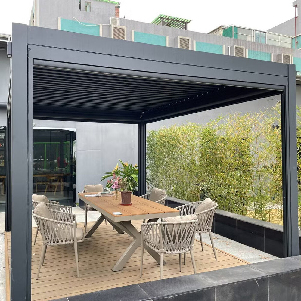 Aluminum Pergola Remote Control for Backyards Customized Sunshade Frameless Sliding Glass-Door Gardening Nature Outdoor