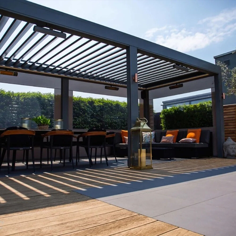 Bioclimatic Pergola Adjustable Louvers Automatic Remote Control Easy-to-Assemble Garden Gazebo Balcony Pavilion with LED Light