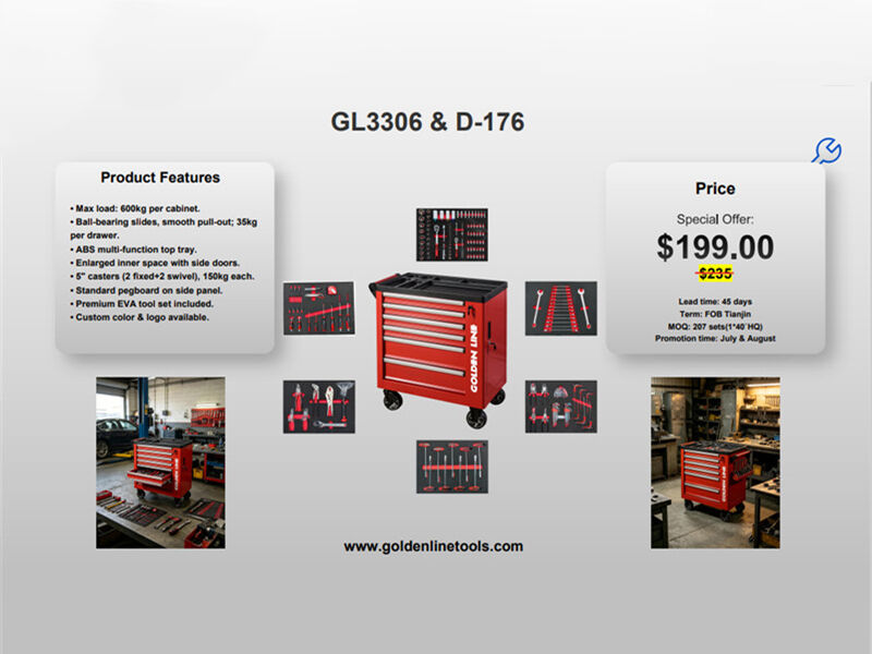 Goldenline Summer Sale: 15% Off Combo of Tool Trolley & Precision Tool Set, Durable Workshop Gear Limited Time Discount