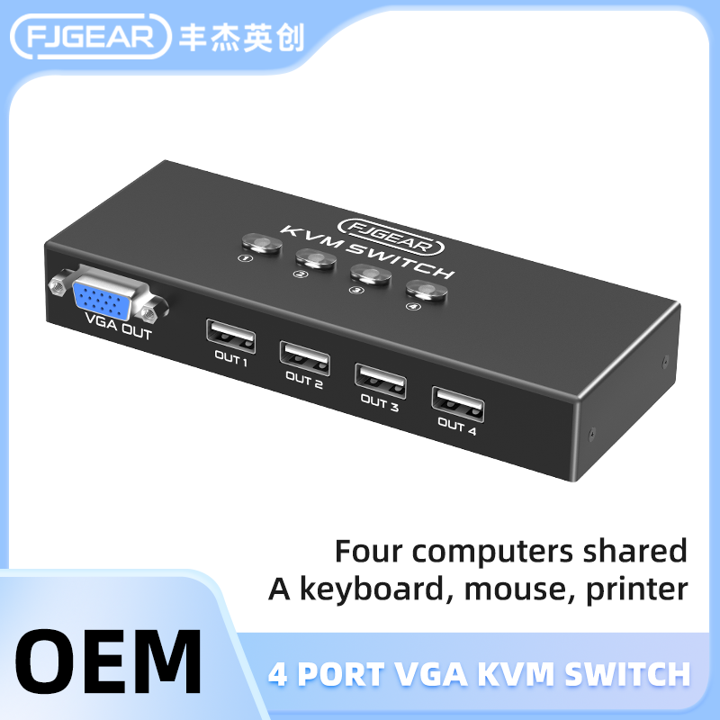 FJGEAR FJ-VK401 4 in 1 out 4 Port Manual VGA KVM Switch