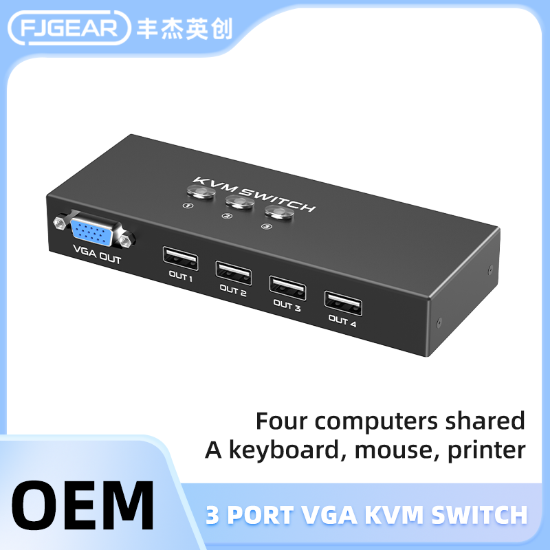 FJGEAR FJ-VK301 3 in 1 out 3 Port Manual VGA KVM Switch