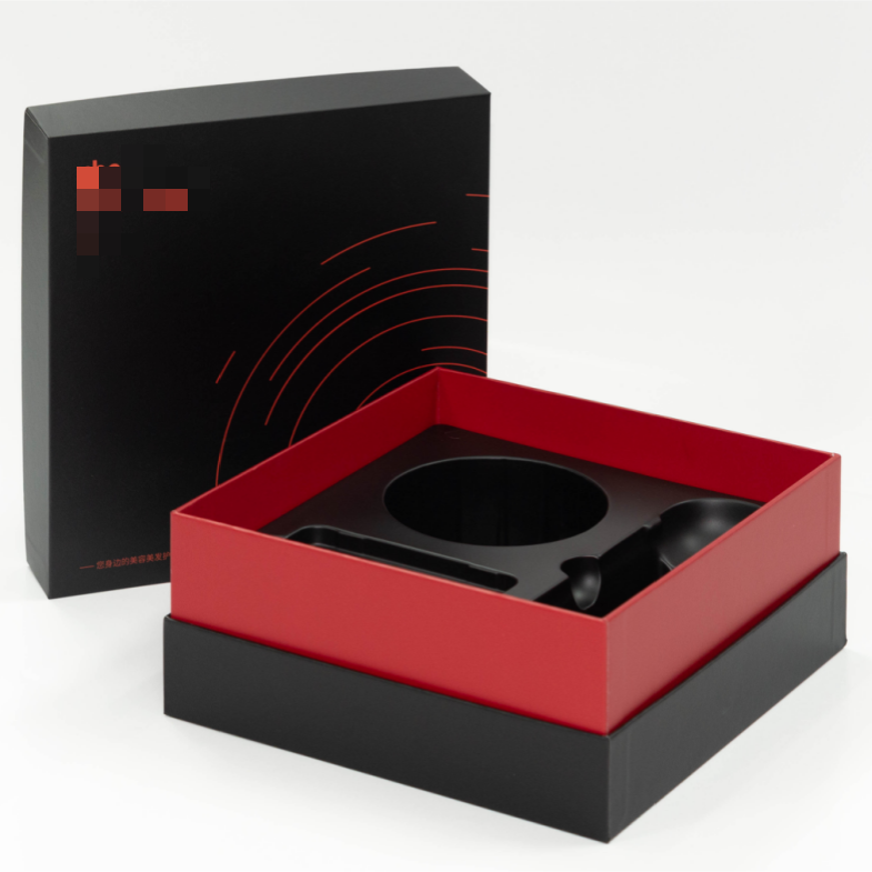 A high-end black and red  Lid and bottom box with blister packaging, & gift box