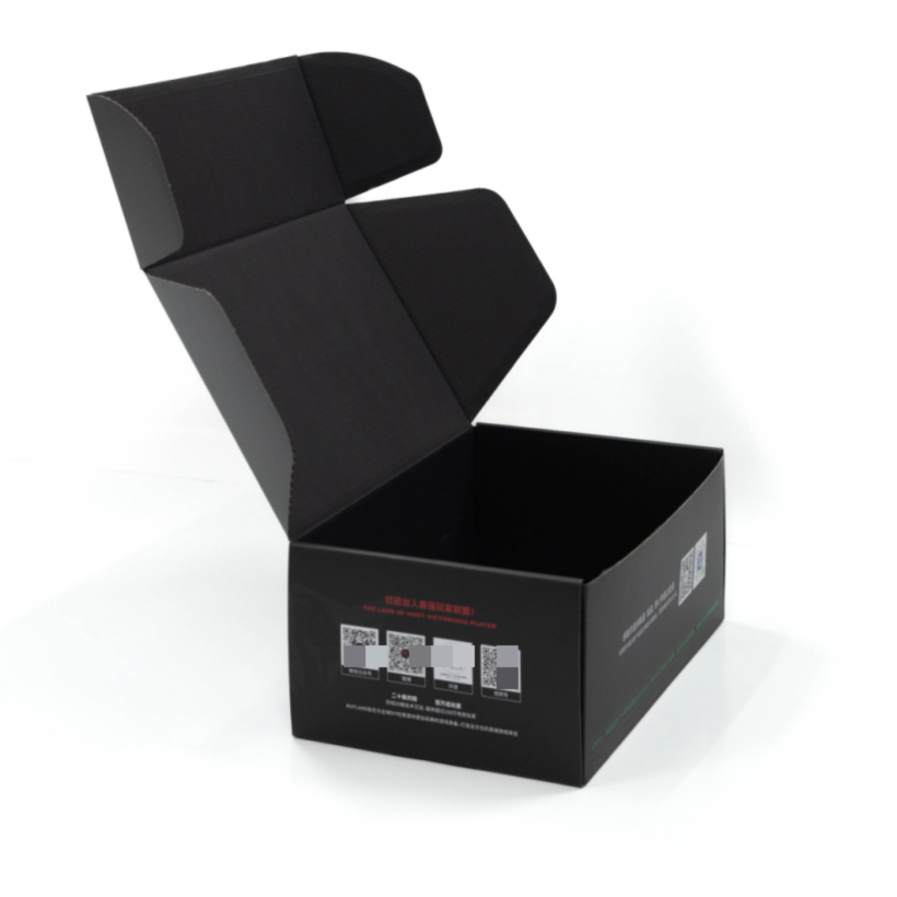 A custom black mailer box for electronic devices.