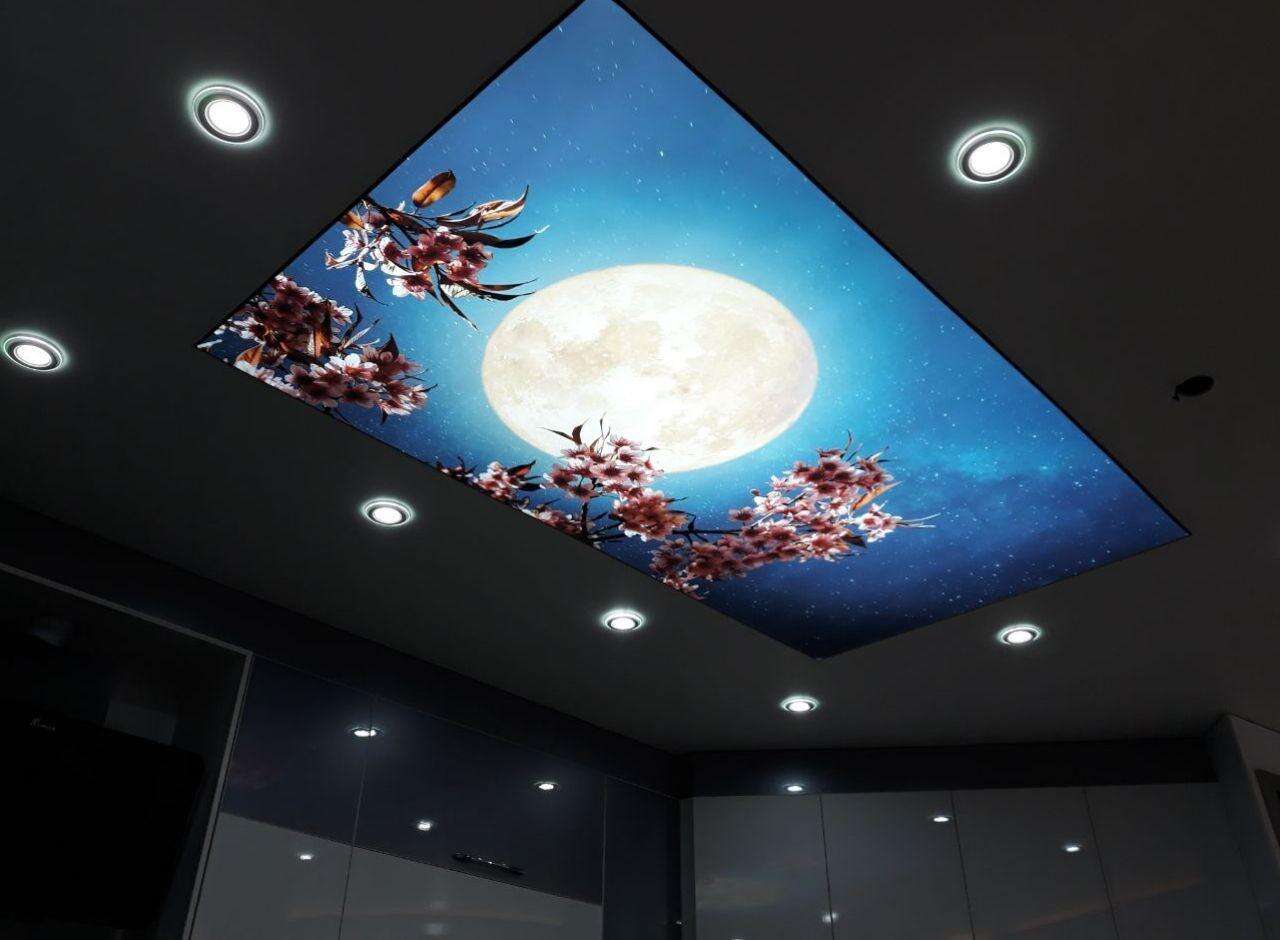 Custom 3D Printed PVC Translucent Stretch Ceiling Film for Modern Interior Decoration & Ambient Lighting Design