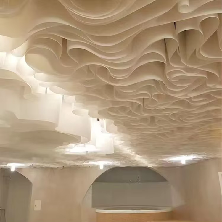 French Texture Modern DIY Ceiling Light Transmission Wave Stamped Grade a Ceiling with Aluminum Hanging Cloth Deco details