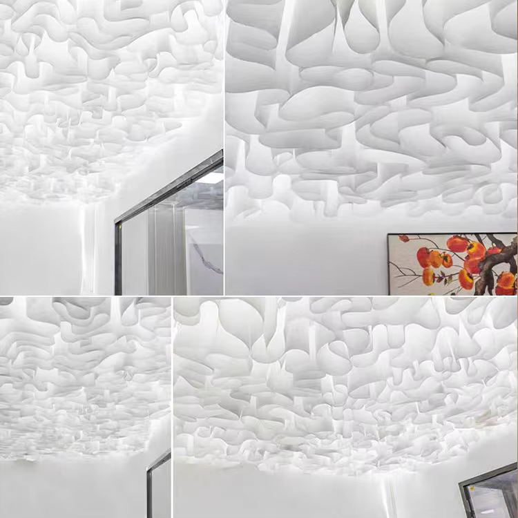 French Texture Modern DIY Ceiling Light Transmission Wave Stamped Grade a Ceiling with Aluminum Hanging Cloth Deco details