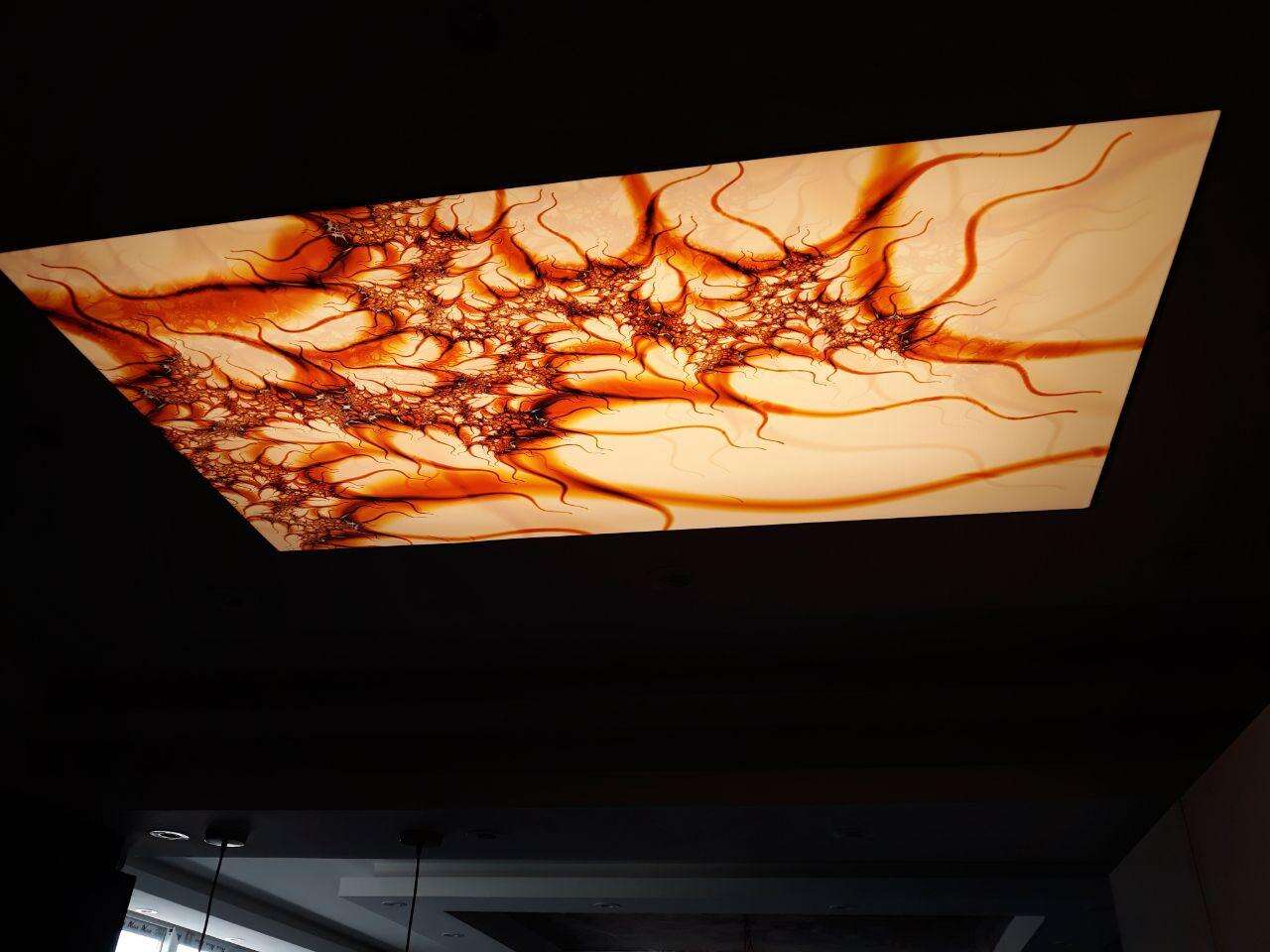 Custom 3D Printed PVC Translucent Stretch Ceiling Film for Modern Interior Decoration & Ambient Lighting Design