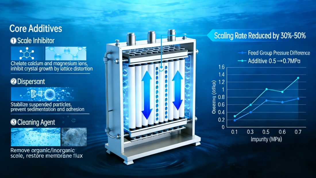 ¿Qué aditivos para el tratamiento de agua previenen la formación de incrustaciones en las membranas de ósmosis inversa?