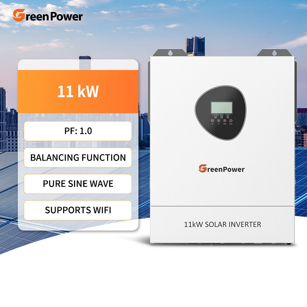 Supporto GreenPower Custom OEM ODM Inverter solare ibrido 11KW singola fase on off Grid MPPT Controller Pure Sine Wave 11000W