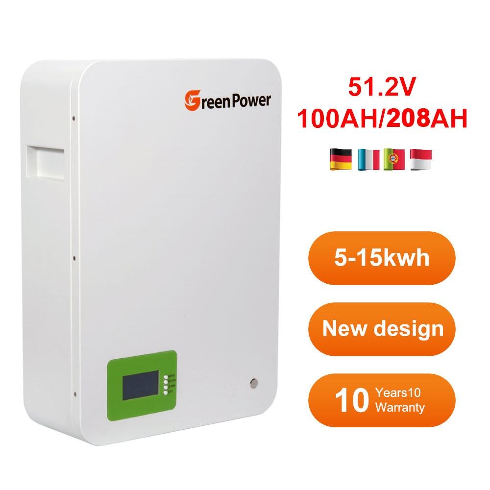 Bateri Ibu Rumah Tangga Lifepo4 Ion Lithium Ditempahkan Di Dinding 5.12kwh 10.24KWH 48V 51.2V 100Ah 200AH untuk Solar