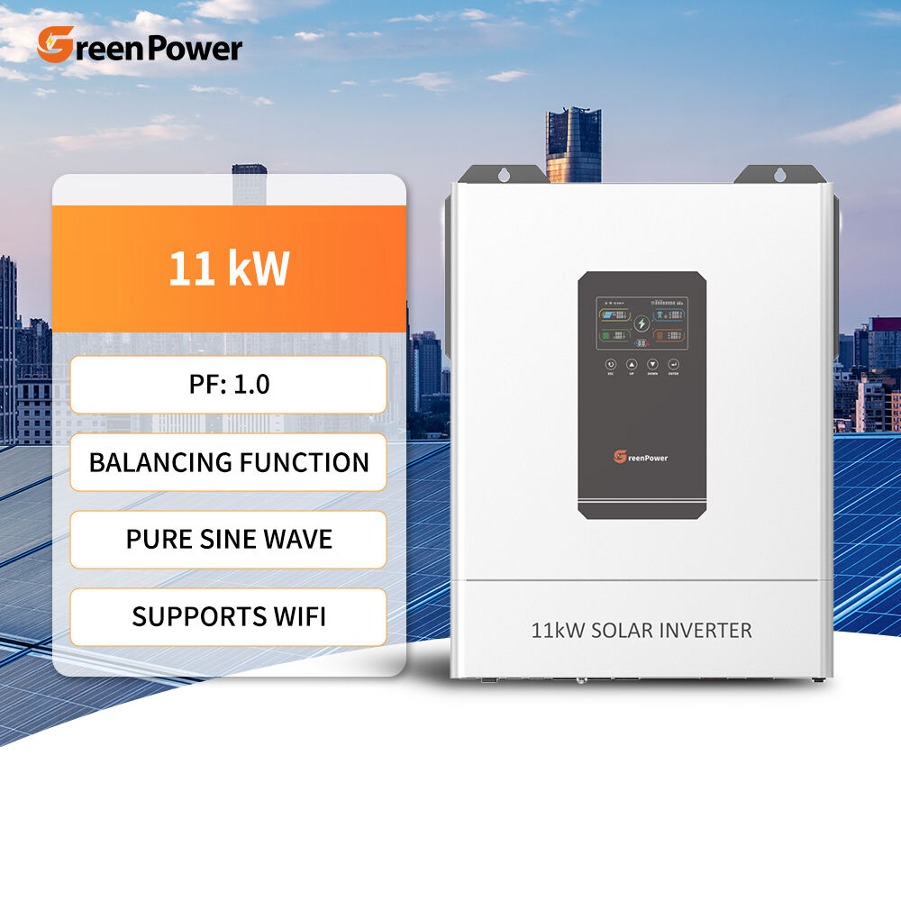 ግሪን ፓወር የጅምላ ኢንቫተር ንፁህ ሳይን ሞገድ የፀሐይ ኃይል ስርዓት 11KW ሃይብሪድ የፀሐይ ኢንቬንተሮች ለቤት ትይዩ ይደግፋል