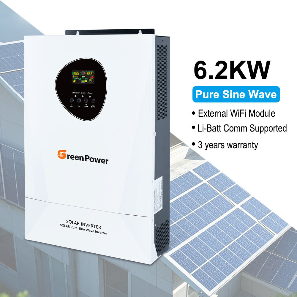GreenPower 6.2KW MPPT Solar Inverter 6.2KW Dual Output DC AC on Off Grid Power Inverter Home Solar System Hybrid Inverter