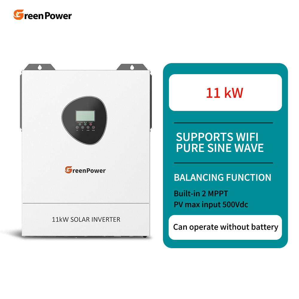 GreenPower OEM ODM Hybrid Solar Storage Inverter touch screen 11kw Dual AC 220v 230v Supporto di alimentazione 48vdc MPPT singola fase