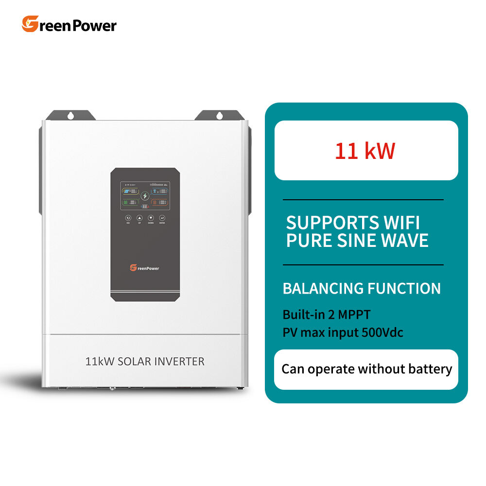 GreenPower Single Phase Double MPPT Design 11kw 11000w Hybrid Solar Inverter On/off Grid Support Parallel with WIFI Standard