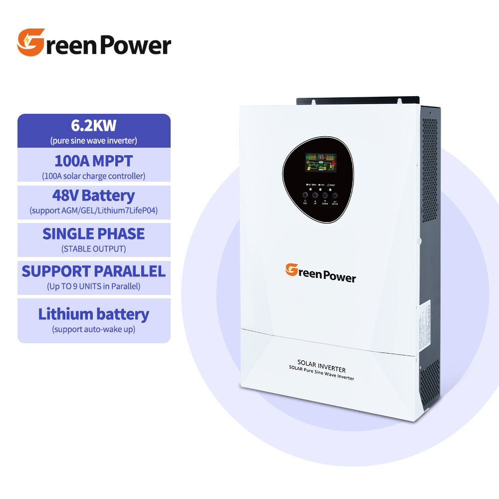 GreenPower 2KW 3KW 3.6KW 5.5KW 6.2KW 8.6KW 11KW 12v 24v 48v Hybrid Mppt Solar Inverter for Home Energy System