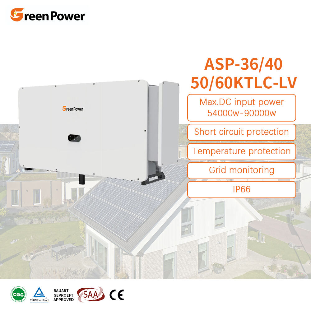 GreenPower IP66 36KW 40KW 50KW 60KW Üç Fazlı Çift Çıkışlı Şebeke Bağlantılı Saf Sinüs Dalgası Güneş İnvertörü MPPT Kontrollü