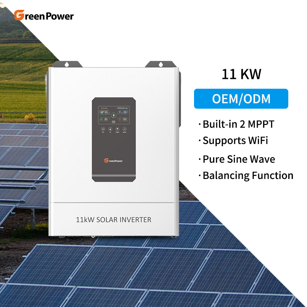GreenPower Accept ODM Touchable Screen 11000w 11kw Hybrid 220vac 230vac 240vac Solar Storage Inverter with BMS Support Parallel