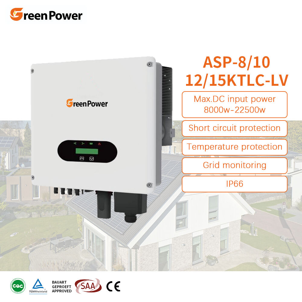 GreenPower IP66 8kw 10kw 12kw 15kw Çift Çıkışlı Şebekeye Bağlı Saf Sinüs Dalgalı Güneş İnvertörü MPPT Kontrollü