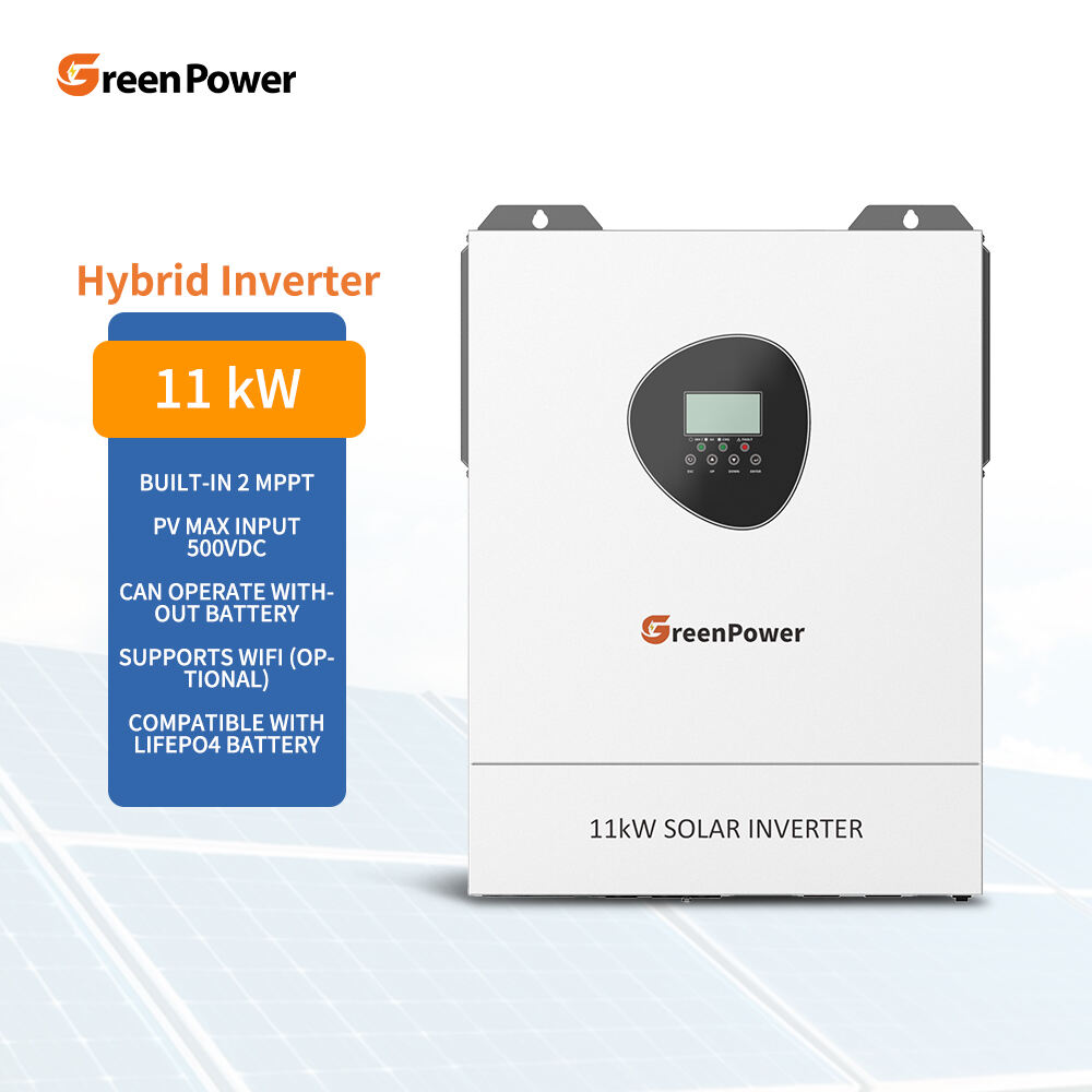 GreenPower Inverter solare ibrido connesso alla rete 11KW monofase 230V con garanzia, design duale MPPT, batteria 48V, doppio MPPT