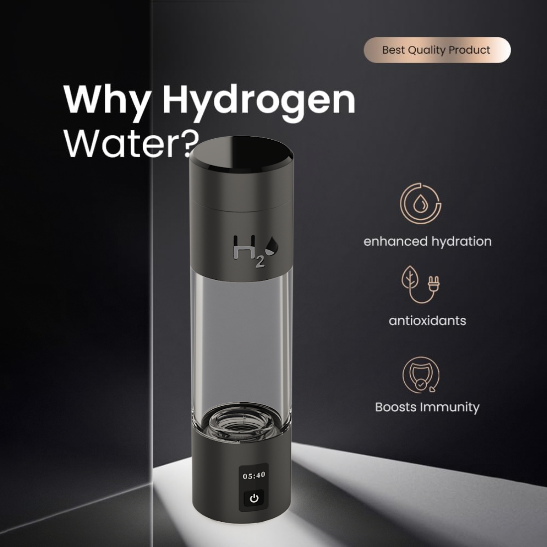 PHYFLOW Botella de Agua con Hidrógeno: Solución de Salud Portátil con Tecnología Garantizada por 20 Años