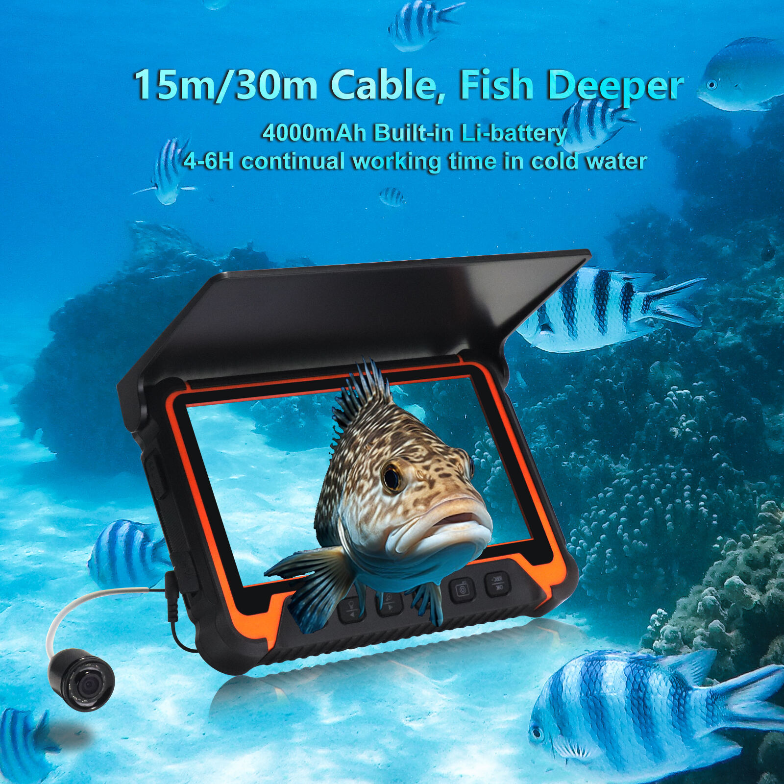 Underwater HD night vision fish finder, penetrating turbid waters to display fish distribution in high definition, ensuring a perfect catch with every cast.