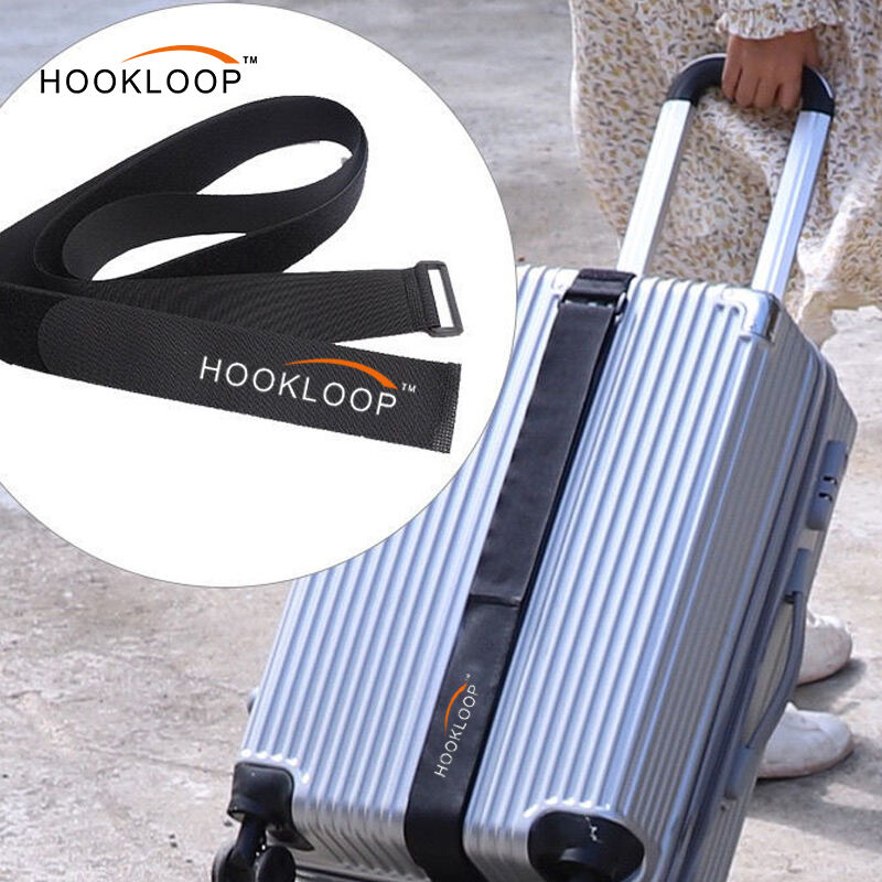 Svart nylonplast / järnspänne självhäftande krok- och looprem för bagage