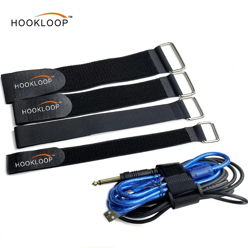 Reusable Custom Printed Logo Adjustable Releasable Nylon Hook and Loop Strap Cable Tie With Buckle