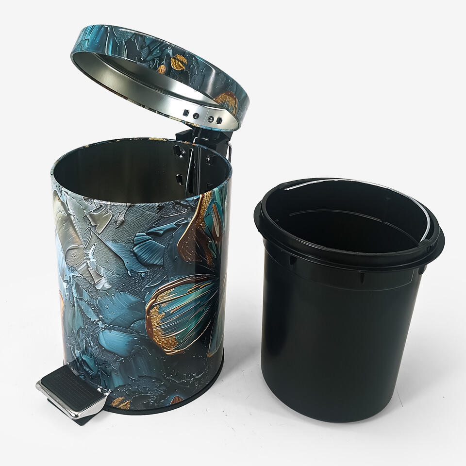 Round Metal Step Garbage Can with Lid and Foot Pedal Waste Bins for Home Kitchen Trash Storage