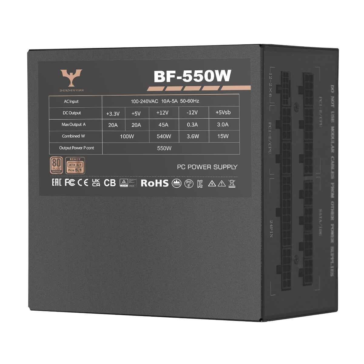 PREYON Alimentatore PC 650W 80 PLUS Bronze Modulare ATX 3.1 PCI-e 5.1, Ventola 120mm Silenziosa, Componenti Giapponesi – Eagle Power Nero