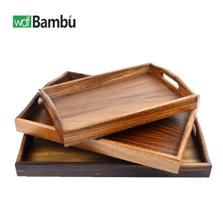 WDF juego único de bandejas de cocina bandejas de madera para servir plato de fiesta bandeja de servir de madera de acacia extra grande con asas  