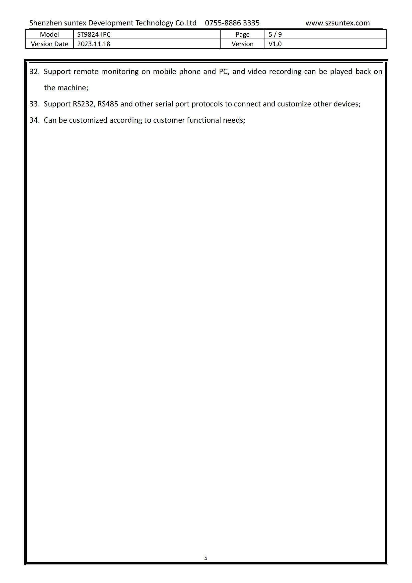 ST9824-IPC specification From szsuntex_04.jpg