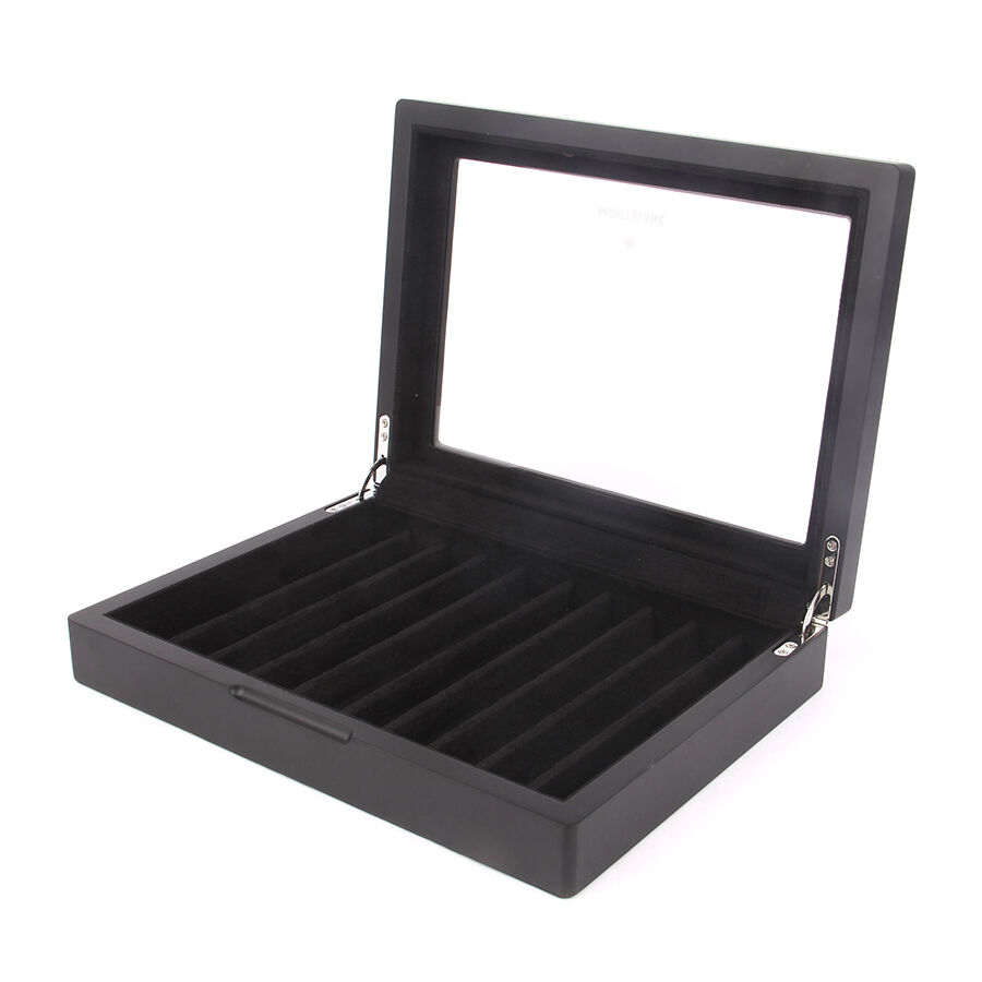 10-टुकड़े काले मैट फिनिश फाउंटेन पेन भंडारण बॉक्स, लग्जरी फ्लिप-टॉप पारदर्शी प्रदर्शन उपहार बॉक्स
