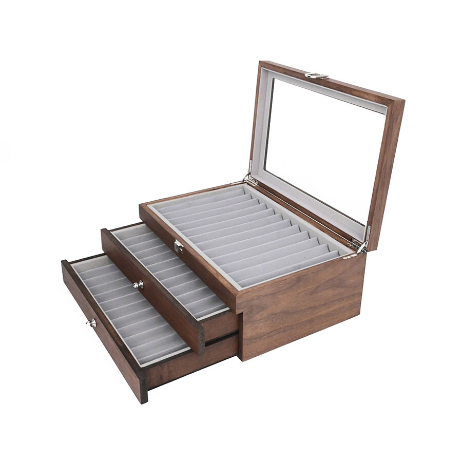 बहु-स्तरीय खींचने योग्य, 34-स्लॉट वाला लकड़ी का फाउंटेन पेन स्टोरेज बॉक्स, उच्च-स्तरीय और व्यक्तिगत फाउंटेन पेन स्टोरेज बॉक्स