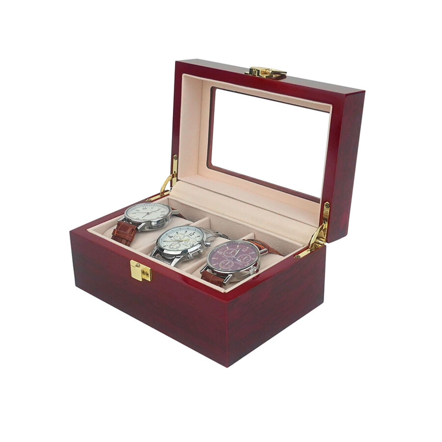 उच्च-स्तरीय 3-स्थिति वाला लैकर किया हुआ घड़ी बॉक्स, धूलरोधी और पोर्टेबल घड़ी ऑर्गनाइज़र जो घरेलू उपयोग के लिए उपयुक्त है, प्रदर्शन के लिए स्काईलाइट के साथ।