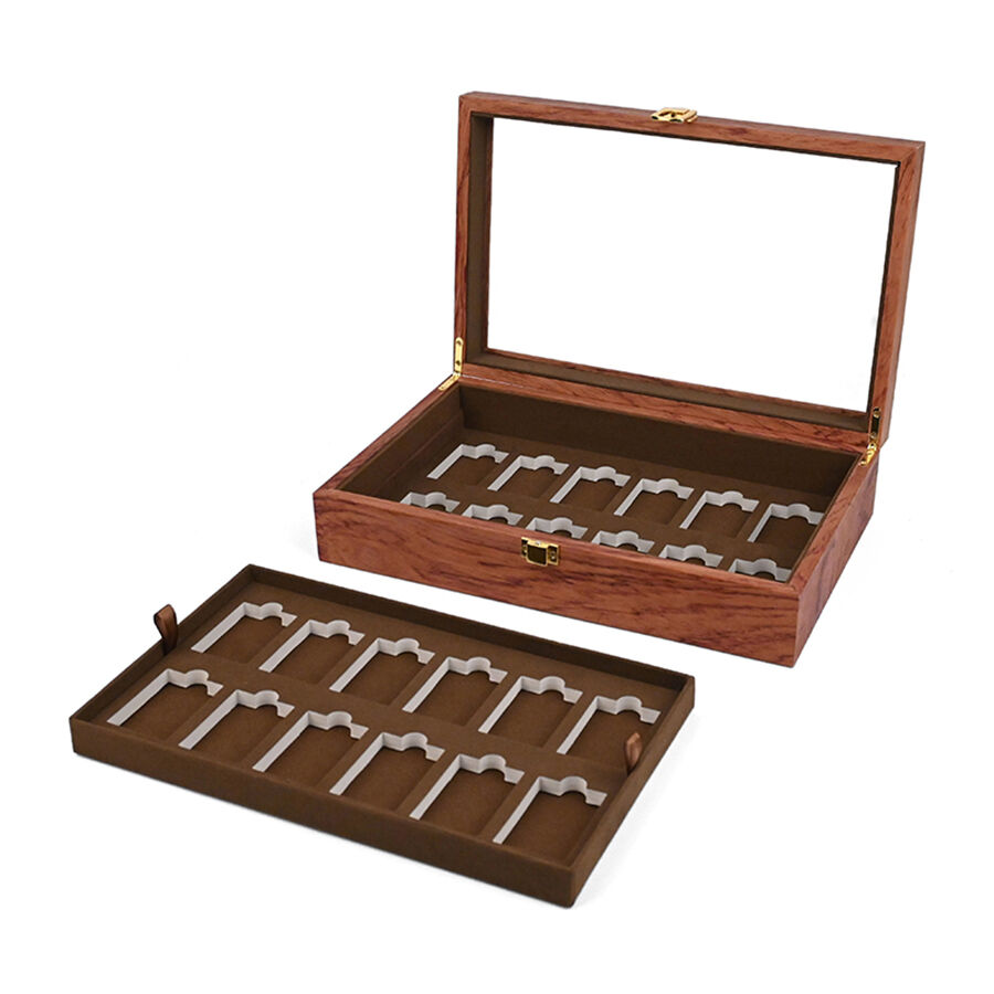 Gränsöverskridande exklusiv tändarförvaringslåda/displaylåda i rödträ med 24 fack