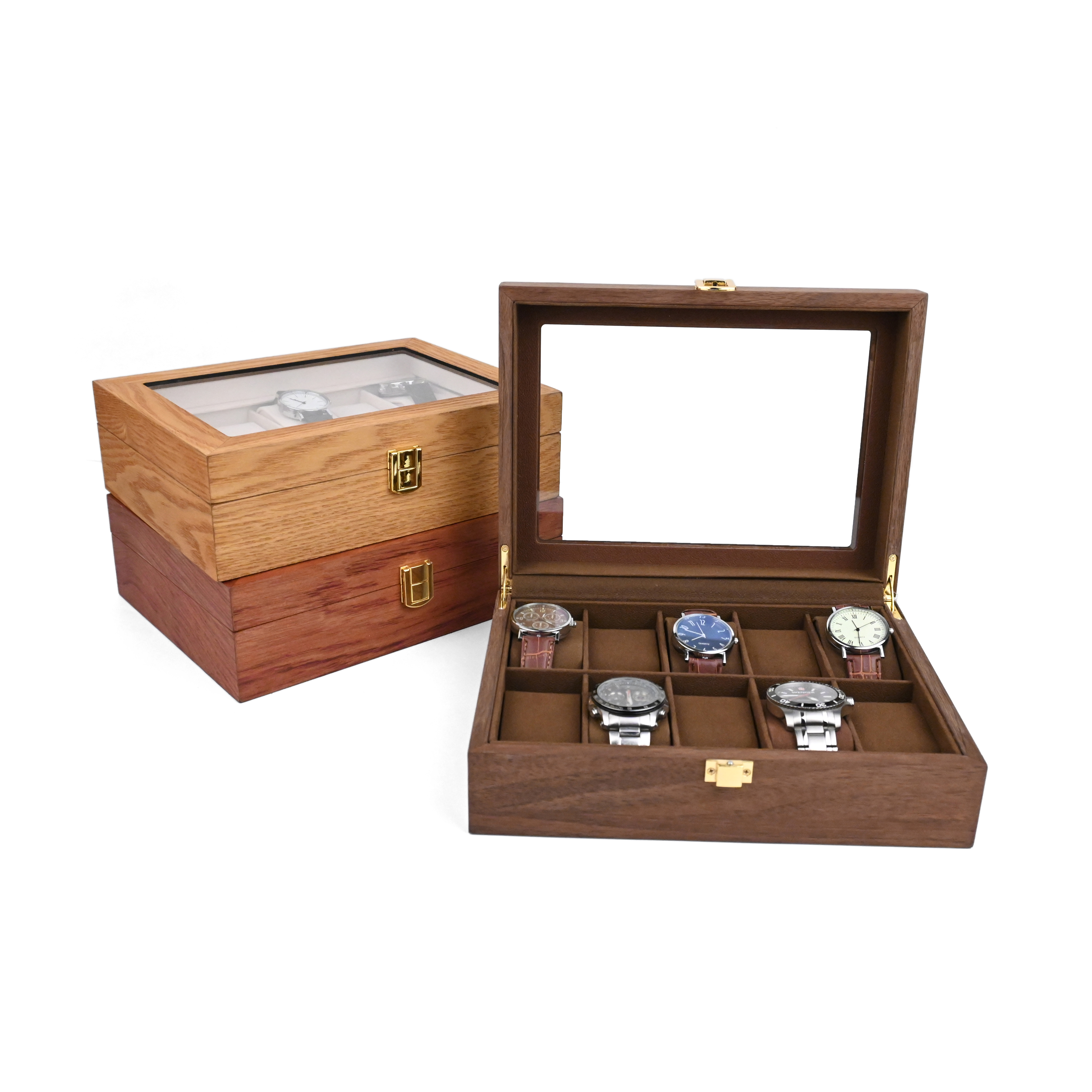 बड़ी क्षमता वाला 10-स्लॉट रोज़वुड घड़ी बॉक्स, विंटेज लकड़ी का गहना भंडारण बॉक्स