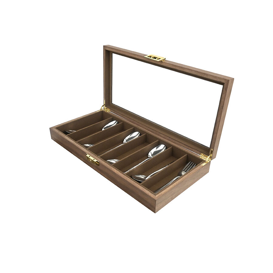 Retro-enkelskikts trä-låda för att förvara svitserknivar, dammtät och låsbar, lämplig för förvaring av soppskedar och frisörverktyg.