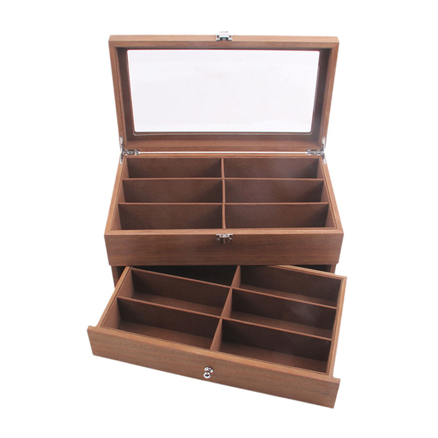 12-plats träglasfodral, förvarings- och utställningslåda för solglasögon.