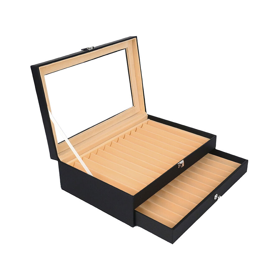 उच्च-स्तरीय 24-टुकड़े का पीयू चमड़े का फाउंटेन पेन भंडारण बॉक्स, दराज-शैली का पारदर्शी बॉक्स, फाउंटेन पेन उपहार बॉक्स