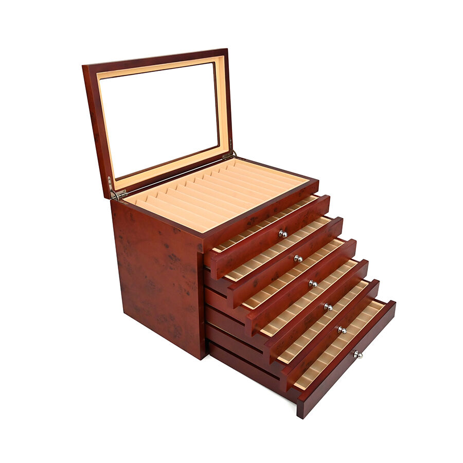 78-टुकड़ों वाला लकड़ी का लैकर लगा हुआ फाउंटेन पेन बॉक्स, दराज़-शैली का उच्च-स्तरीय फाउंटेन पेन पैकेजिंग बॉक्स